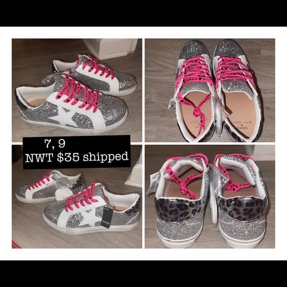 BETSEYJOHNSON SILVER GLITTER DISTRESSED SNEAKER WW - Picture 2 of 7